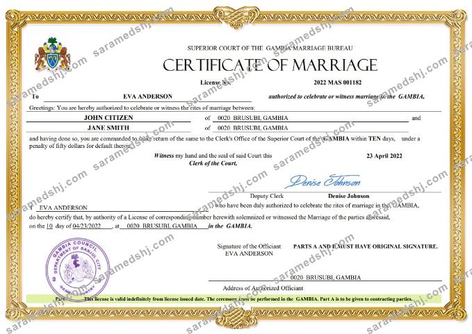 Gambia marriage certificate Word and PDF template